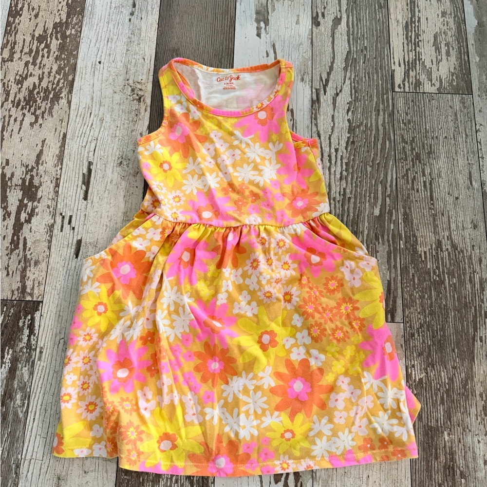 Cat & Jack Floral Dress With Pockets - Pink and Yellow Size Youth Small 6/6x